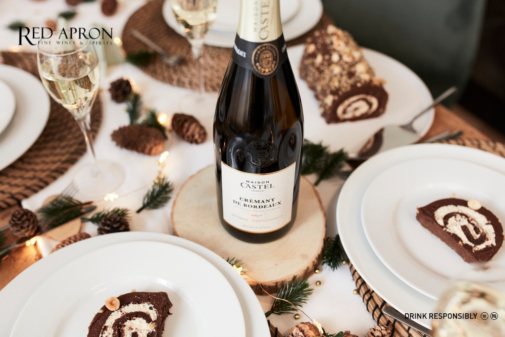Chai Maison Castel Crémant de Bordeaux; vang sủi phương pháp Champagne; hương cam quýt phức hợp; giá 570.000đ.