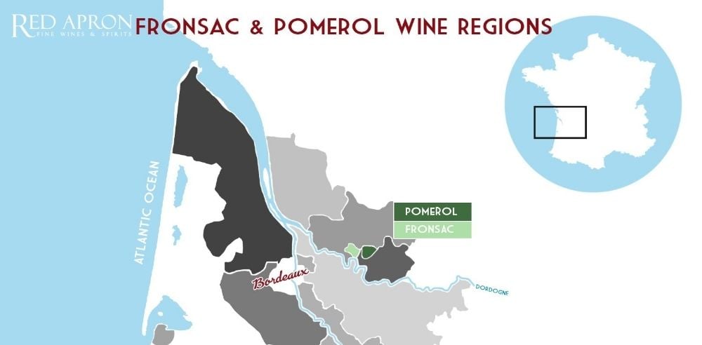 Bản đồ Bordeaux bờ phải thể hiện vị trí Pomerol cạnh Saint‑Émilion, vùng rượu vang Pomerol nổi tiếng.