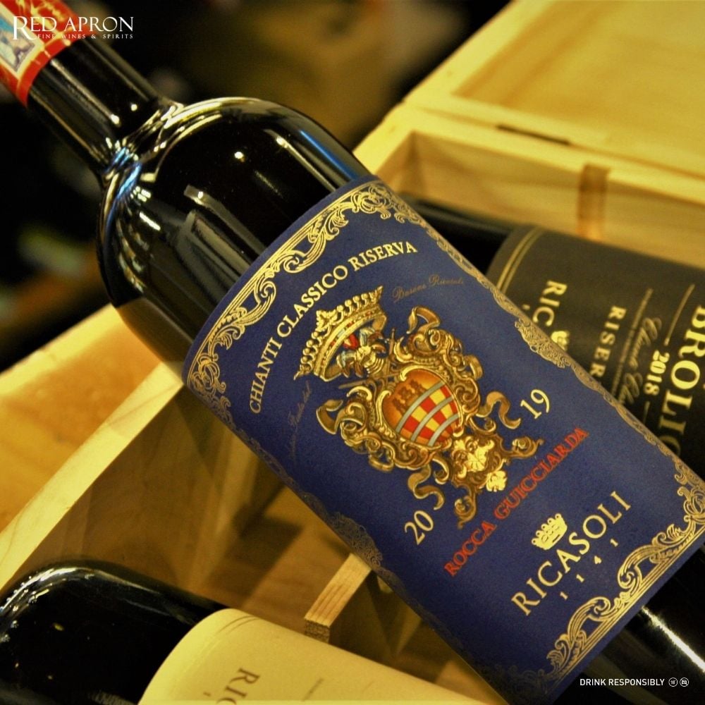 Chai rượu vang Ricasoli Rocca Guicciarda Chianti Classico Riserva DOCG với cấu trúc tannin mượt và hậu vị sâu