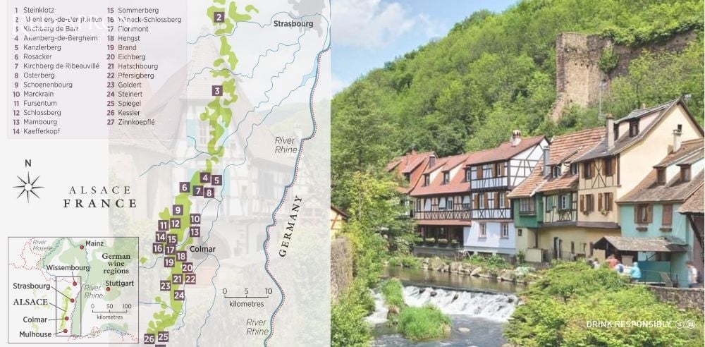 Vùng Alsace đông bắc nước Pháp nổi tiếng với rượu vang Alsace và terroir đa dạng