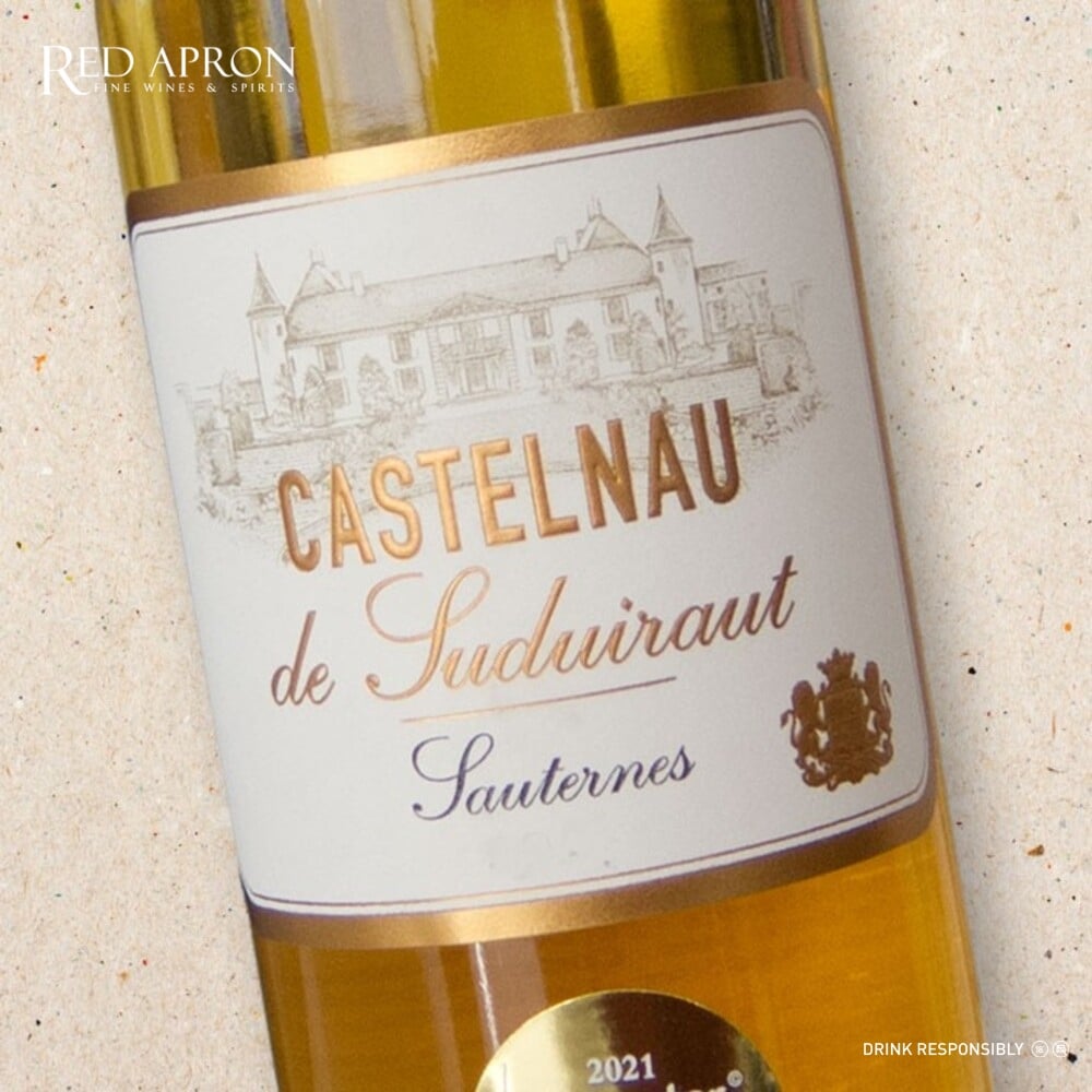 Rượu vang ngọt Castelnau de Suduiraut Sauternes (Bordeaux, Pháp), hương mứt trái cây, mật ong; hợp bánh trung thu, gan ngỗng, tráng miệng.
