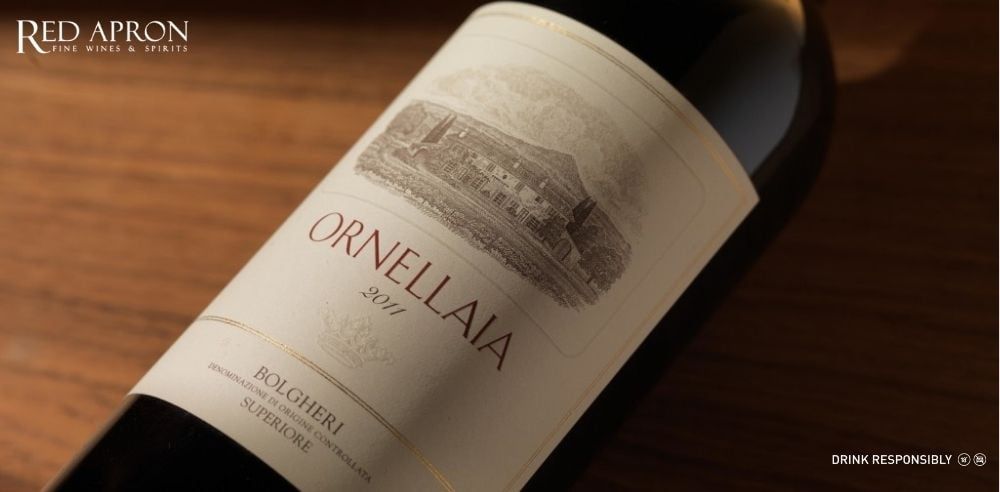 Chai rượu Ornellaia Bolgheri Super Tuscan; thương hiệu Ornellaia nổi bật trong [từ khóa phụ] Super Tuscan tại Red Apron.