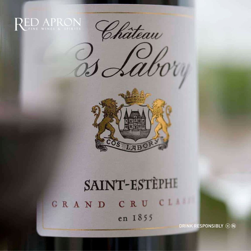 Chai Chateau Cos Labory Saint Estephe 5th Grand Cru Classe, cận cảnh nhãn chai.