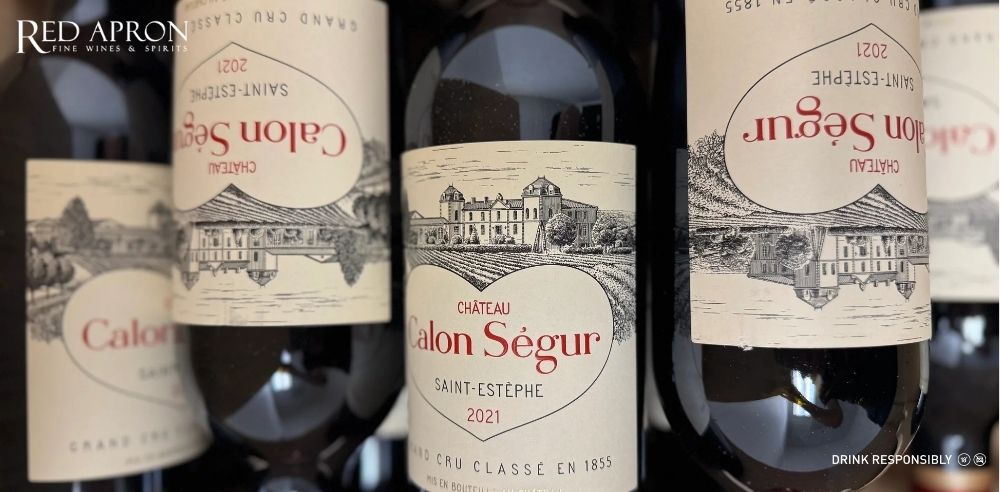 Chai Chateau Calon Segur Saint Estephe 3rd Grand Cru Classe 1999 với nhãn trái tim đặc trưng.