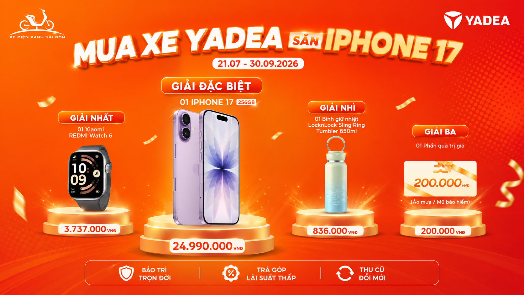 Mùa tựu trường 2026: Mua xe YADEA săn iPhone 17 – Cơ hội sở hữu xe điện hiện đại, quà công nghệ cực chất