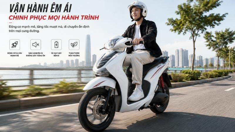 Xe máy điện Takashi Vibera vận hành êm ái, ổn định