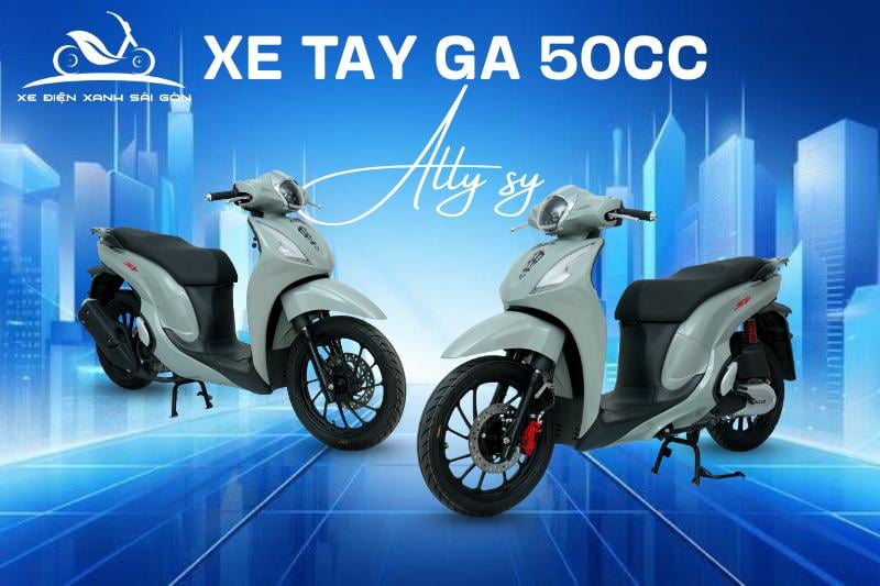 Xe tay ga 50cc Ally SY với tông màu xám bạc trung tính, thời thượng