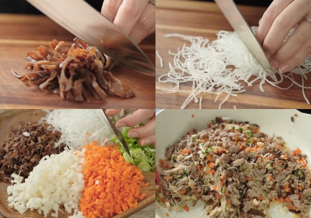 Chuẩn bị và xào nhân bánh