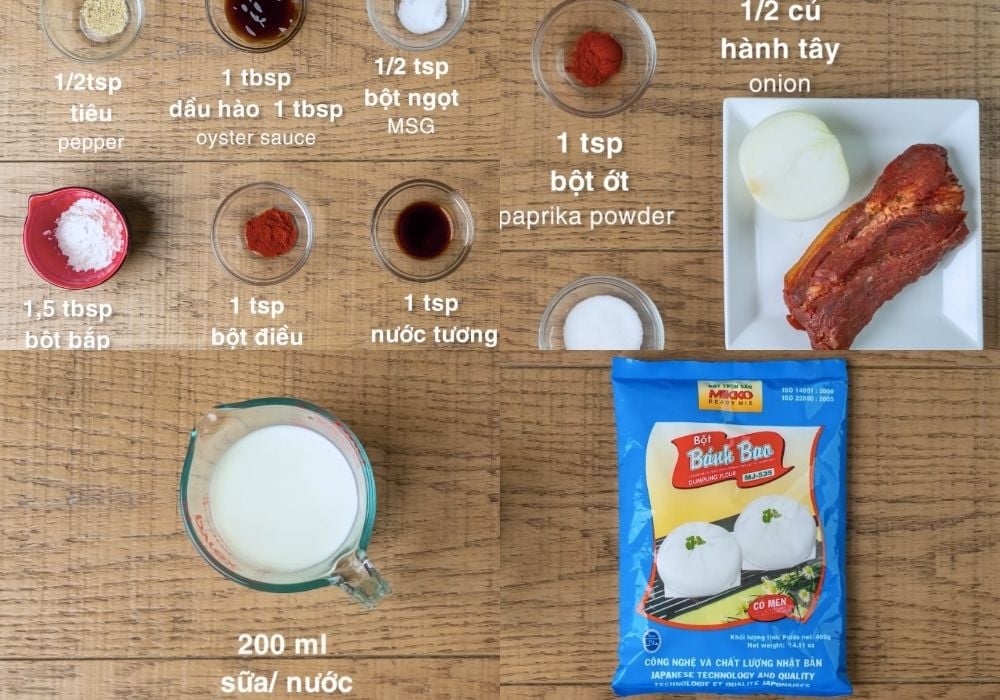 Nguyên liệu làm bánh bao nhân xá xíu