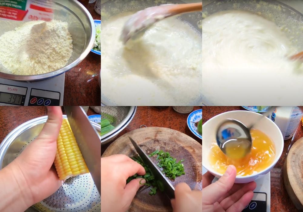 Pha bột bánh khọt  và sơ chế nguyên liệu