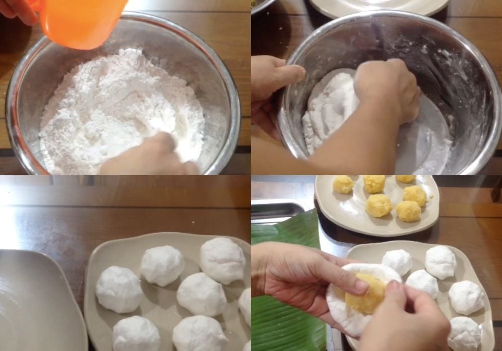 Nhào bột nếp và nặn bánh