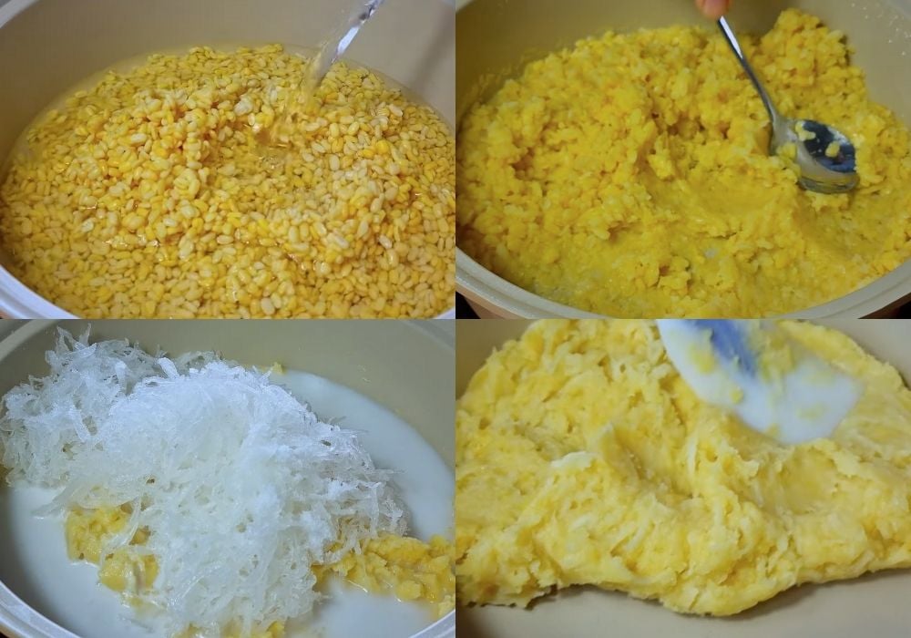 Nấu và trộn nhân đậu xanh dừa