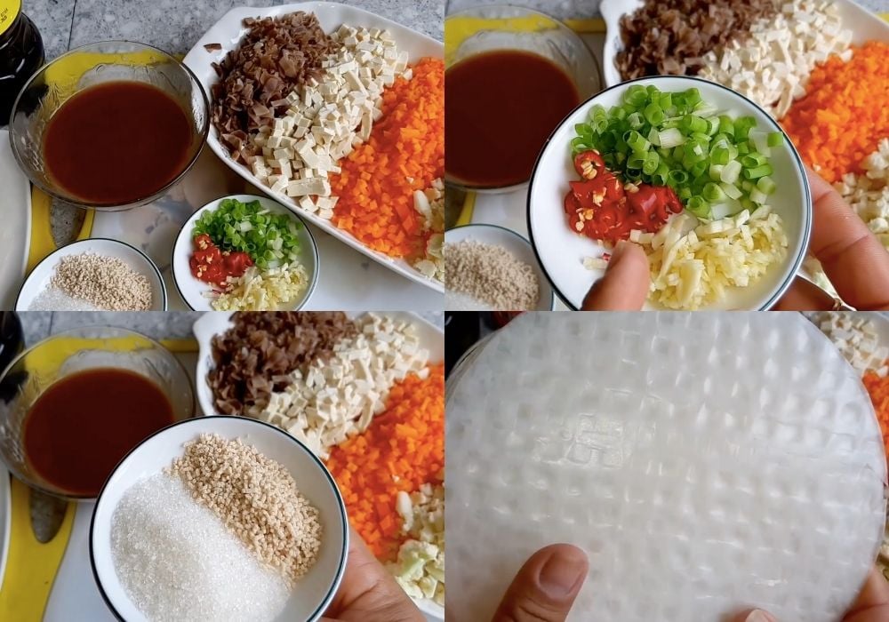 Chuẩn bị nguyên liệu làm bánh tráng lụi chay sốt me