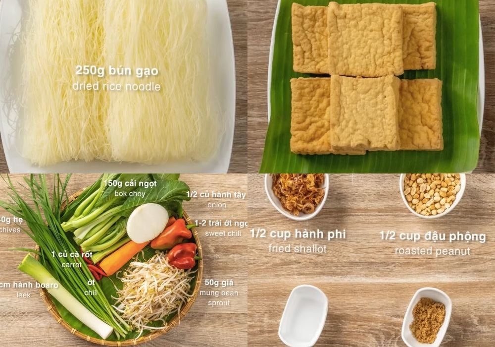 Nguyên liệu làm bún khô xào chay