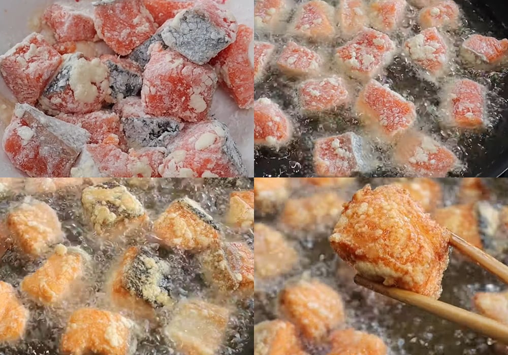 Các bước làm cá hồi chiên giòn