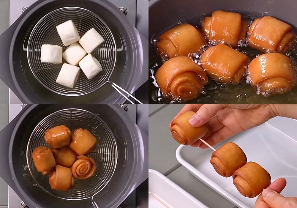 Làm bánh bao sữa chiên