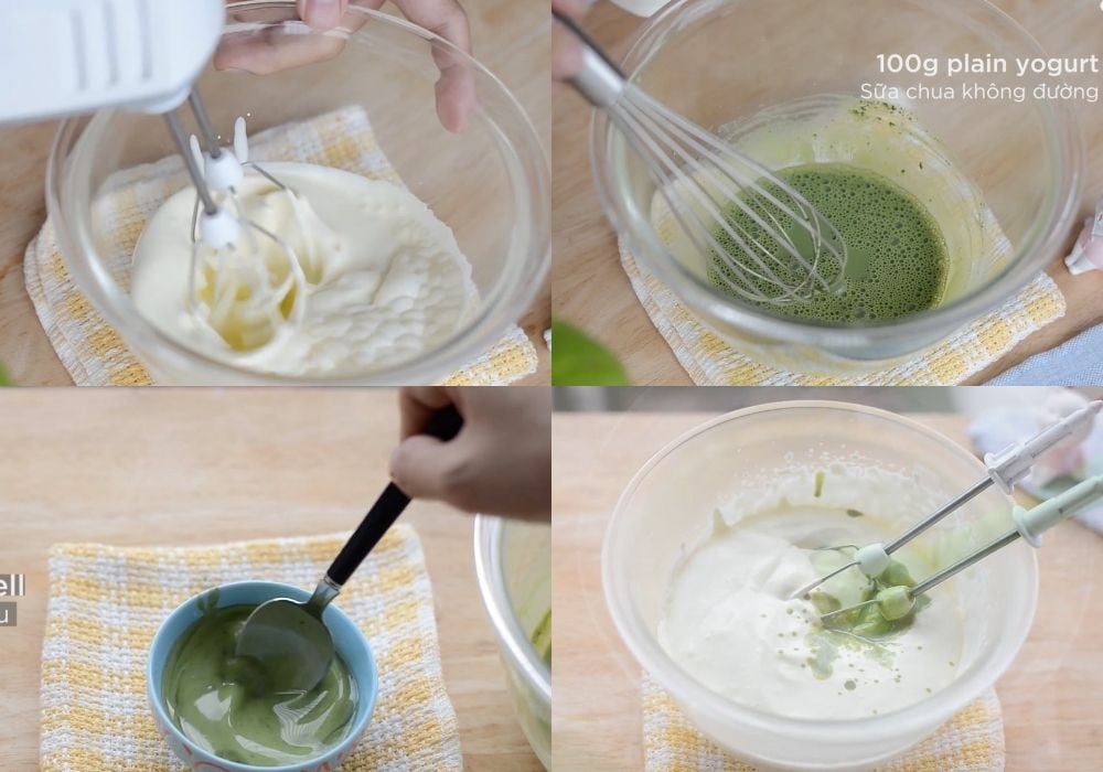 Pha hỗn hợp mousse trà xanh sữa chua