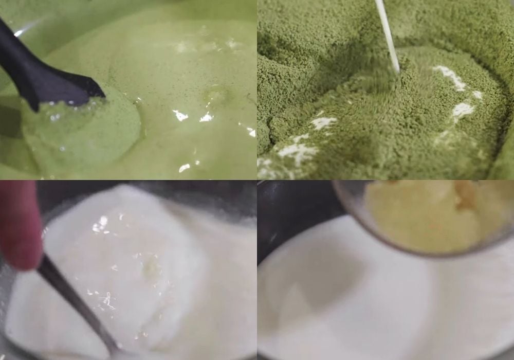 Làm hỗn hợp trà xanh và mousse