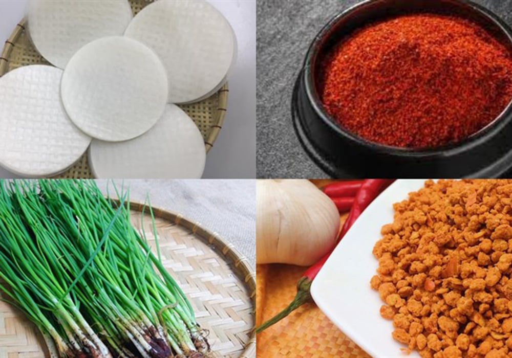Nguyên liệu làm bánh tráng trộn mỡ hành