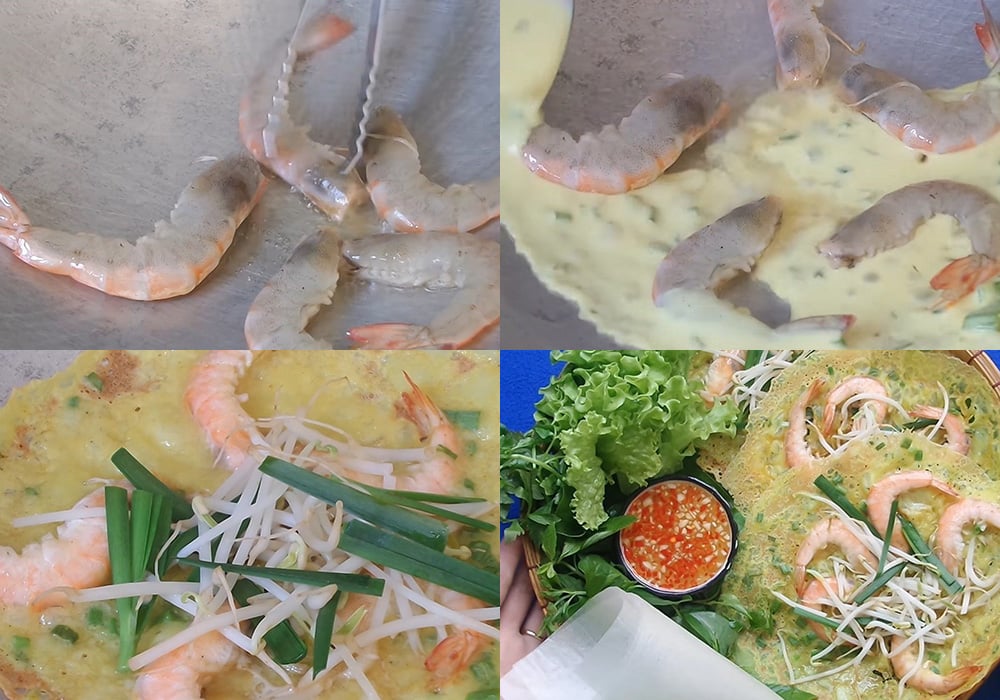 Các bước làm bánh xèo tôm nhảy