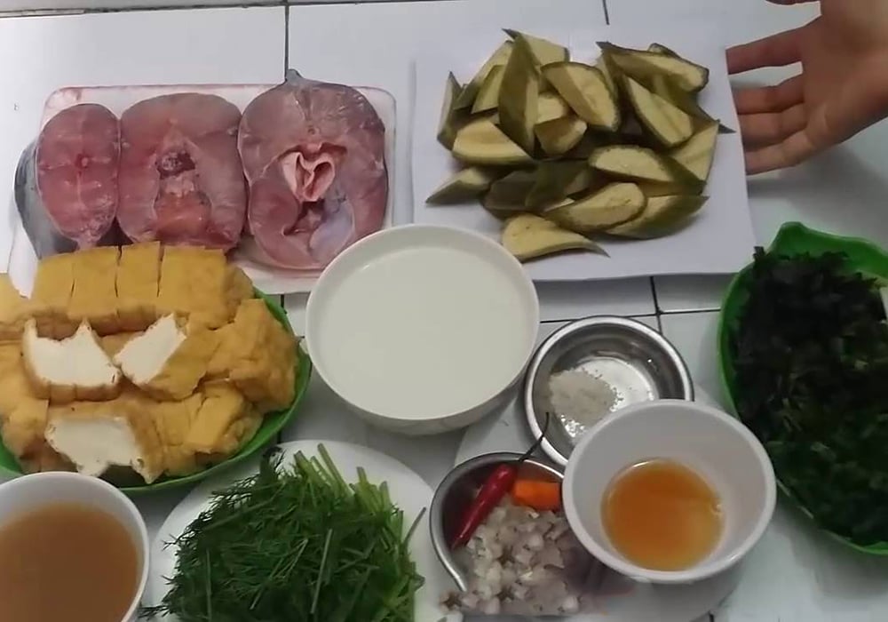Nguyên liệu làm cá lăng om chuối đậu