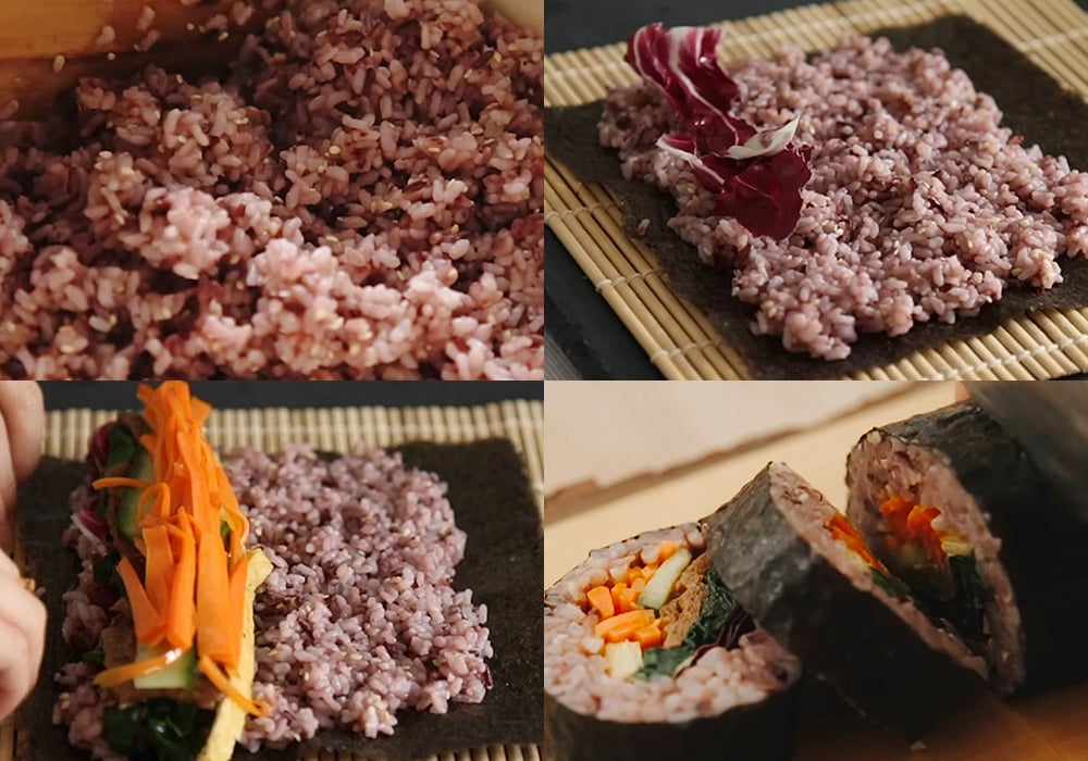 Các bước làm kimbap chay