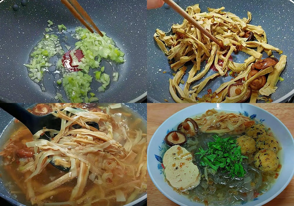 Các bước làm miến nước chay