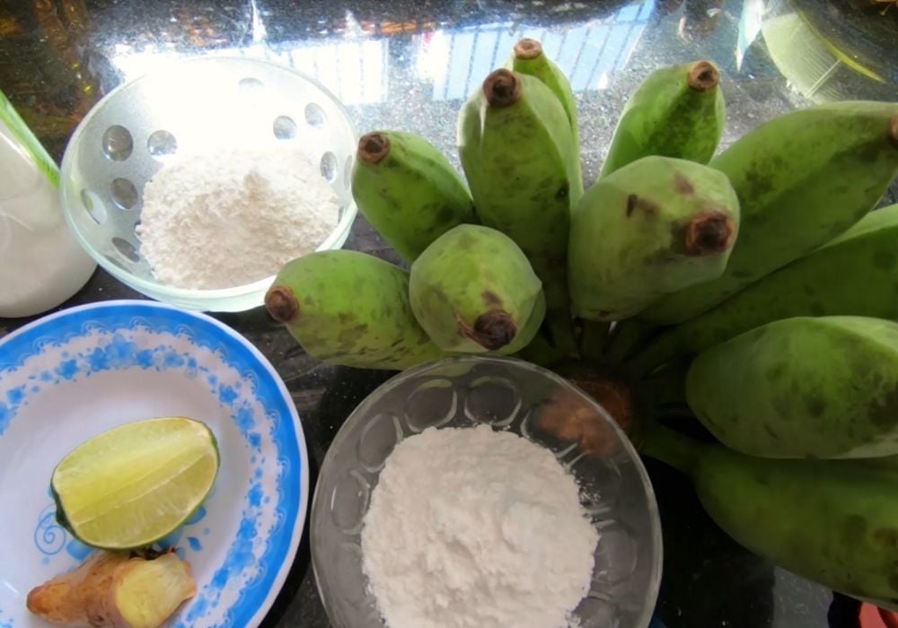 Nguyên liệu làm mứt chuối xanh