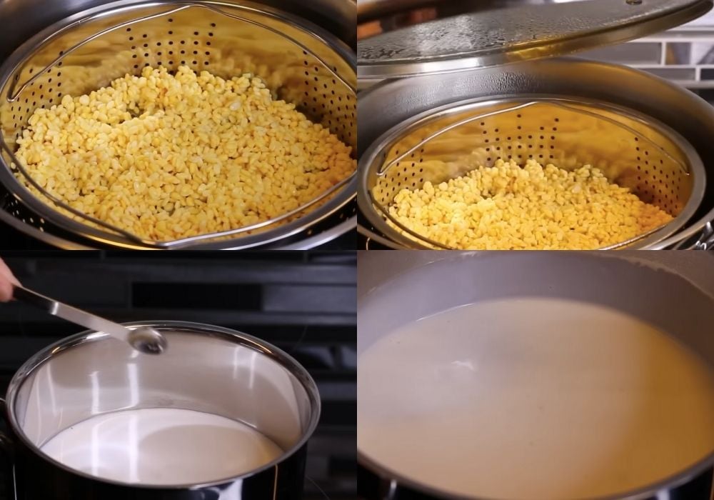 Hấp đậu và nấu nước cốt dừa