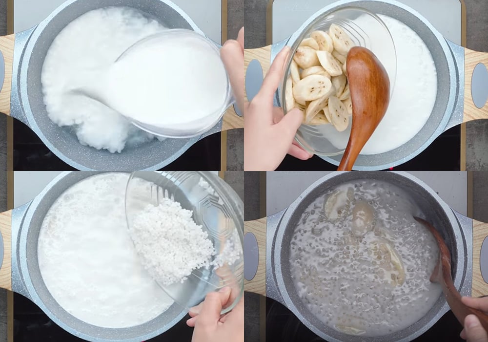 Các bước làm chè chuối bột báng