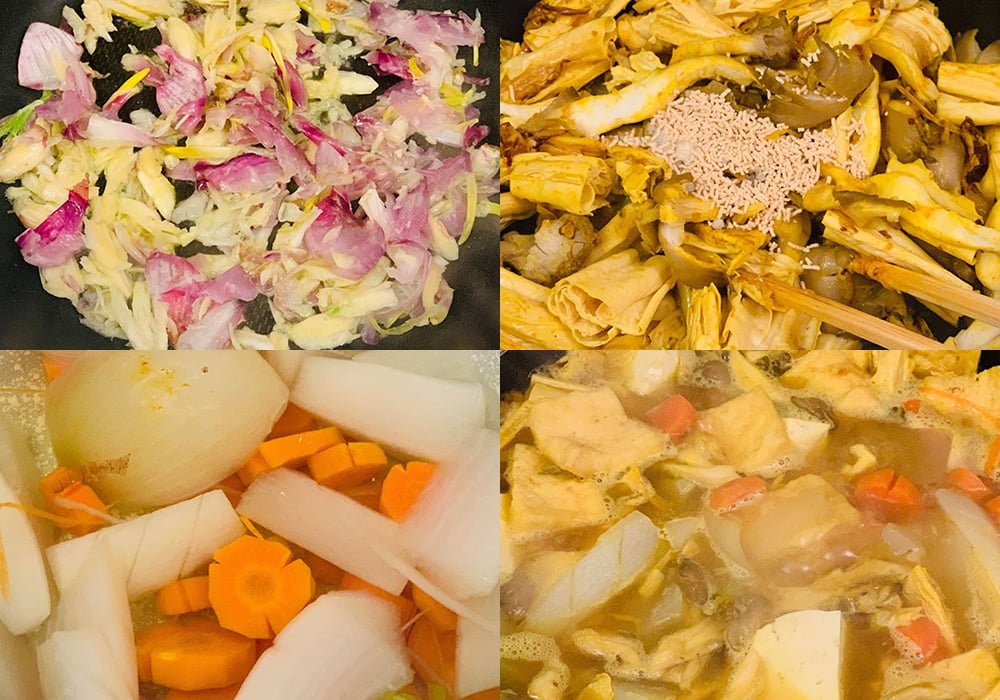 Các bước làm mì Quảng chay