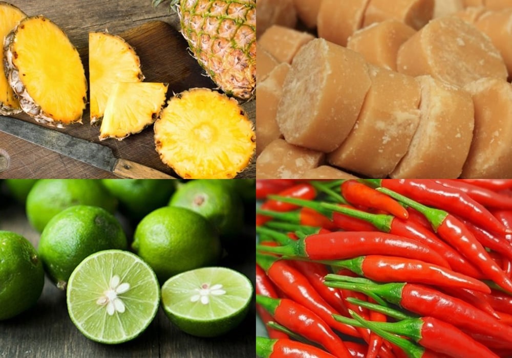 Nguyên liệu làm nước mắm chay chua cay từ dứa