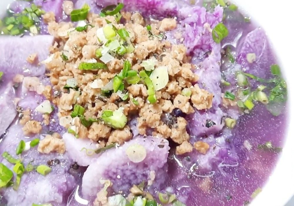 Canh khoai mỡ thịt bằm chay