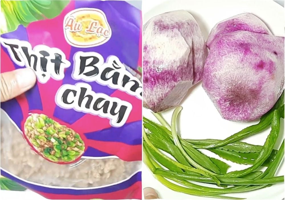Nguyên liệu làm canh khoai mỡ chay thịt bằm