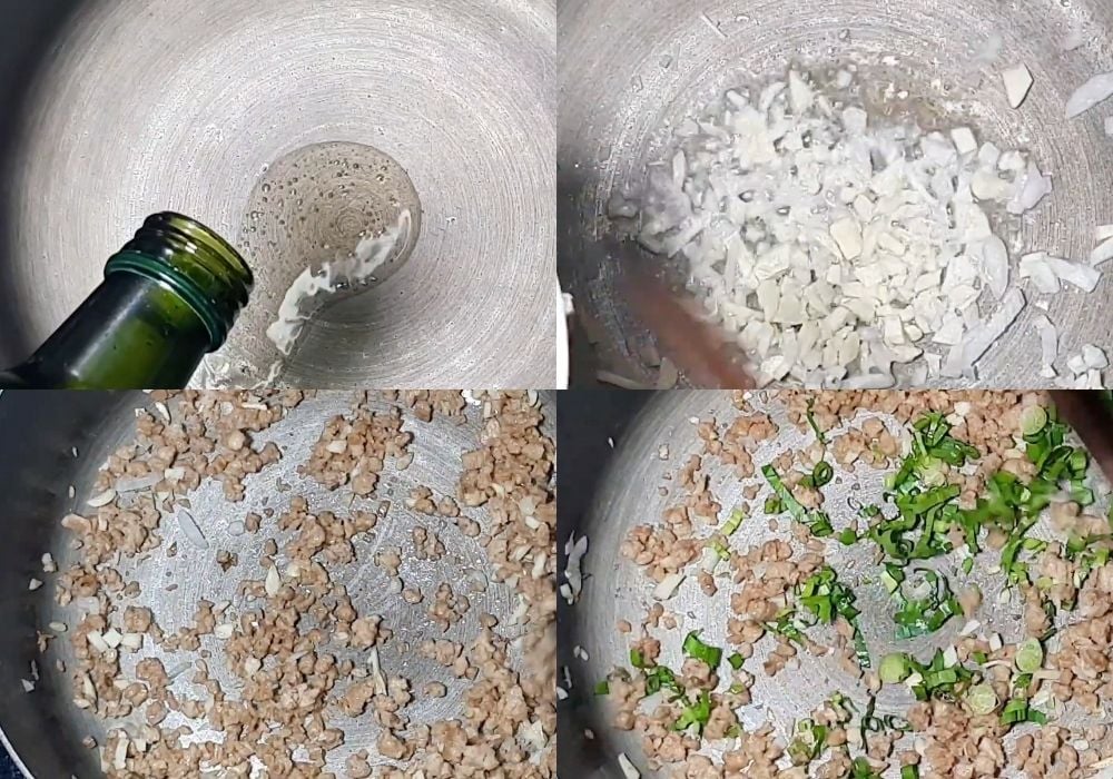Phi thơm hành tỏi và xào thịt bằm chay