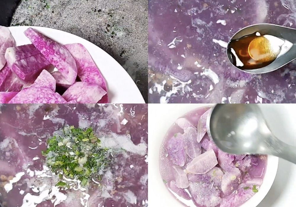 Nấu canh khoai mỡ và hoàn thành