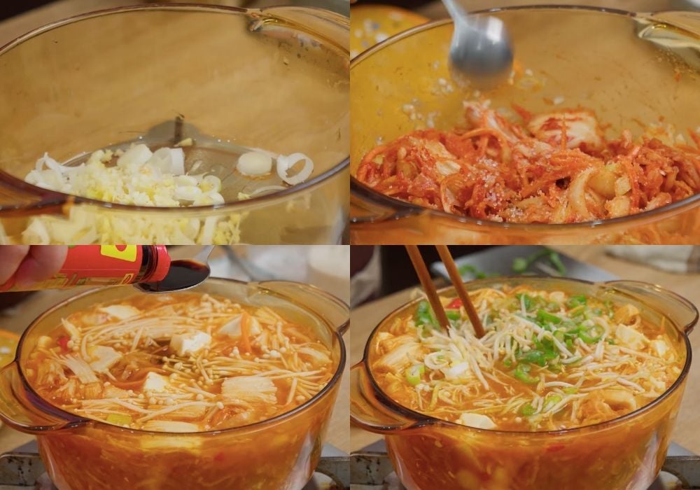 Nấu canh kim chi đậu phụ