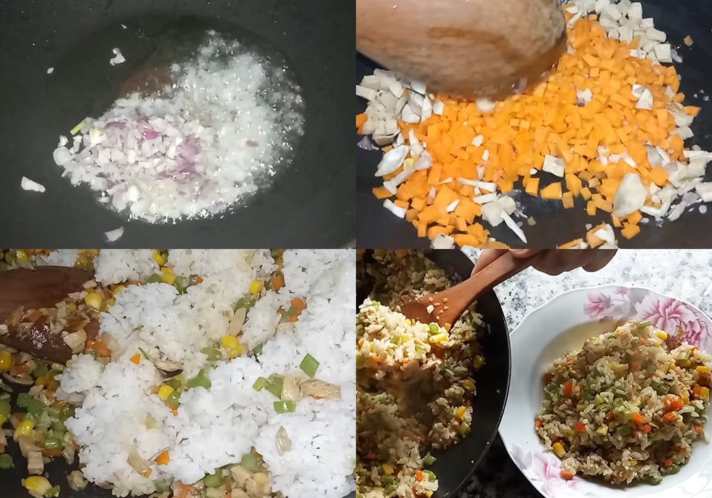 Các bước làm cơm chiên Dương Châu chay