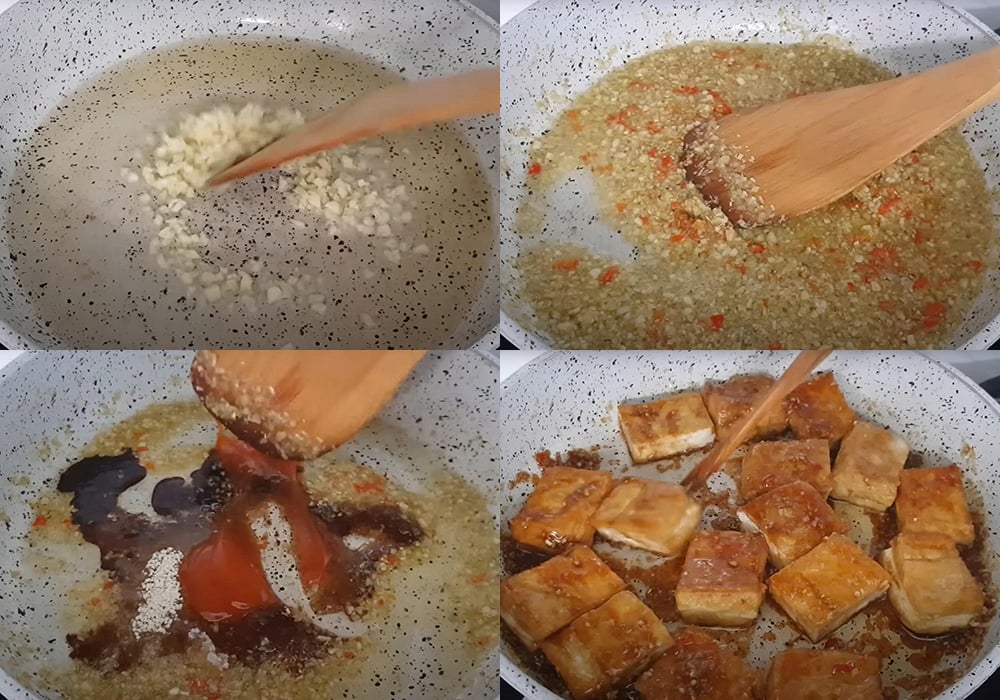 Các bước làm đậu hũ kho sả ớt