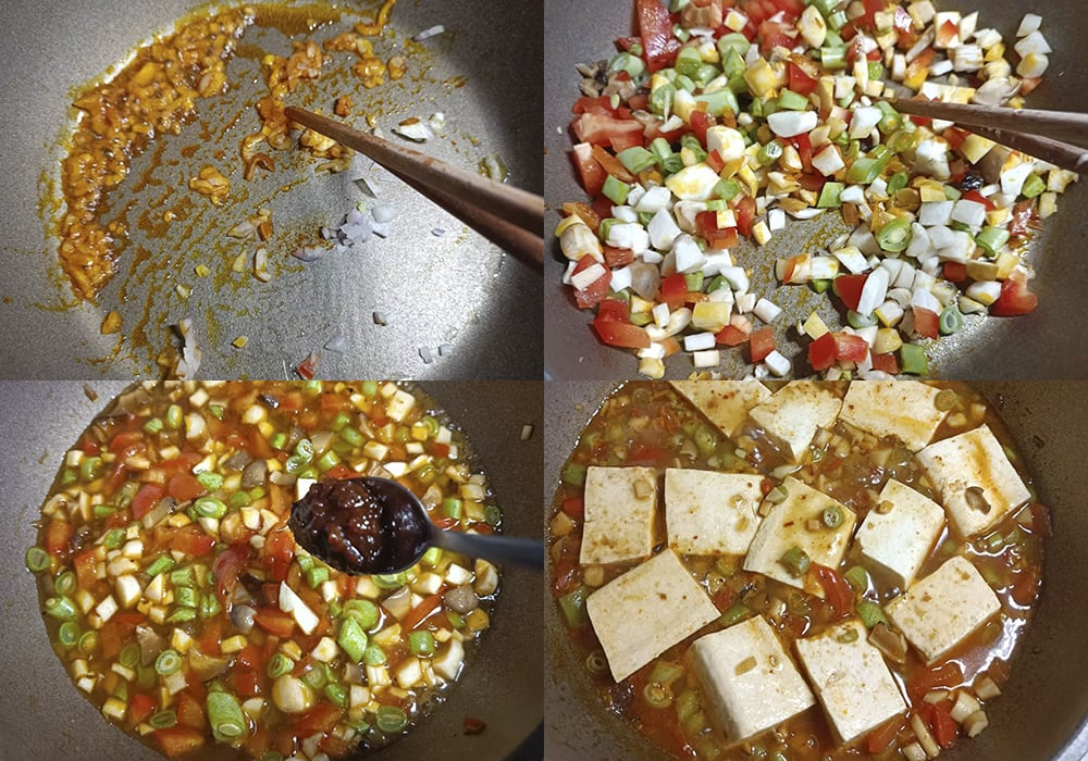 Các bước làm Đậu hũ Tứ Xuyên chay