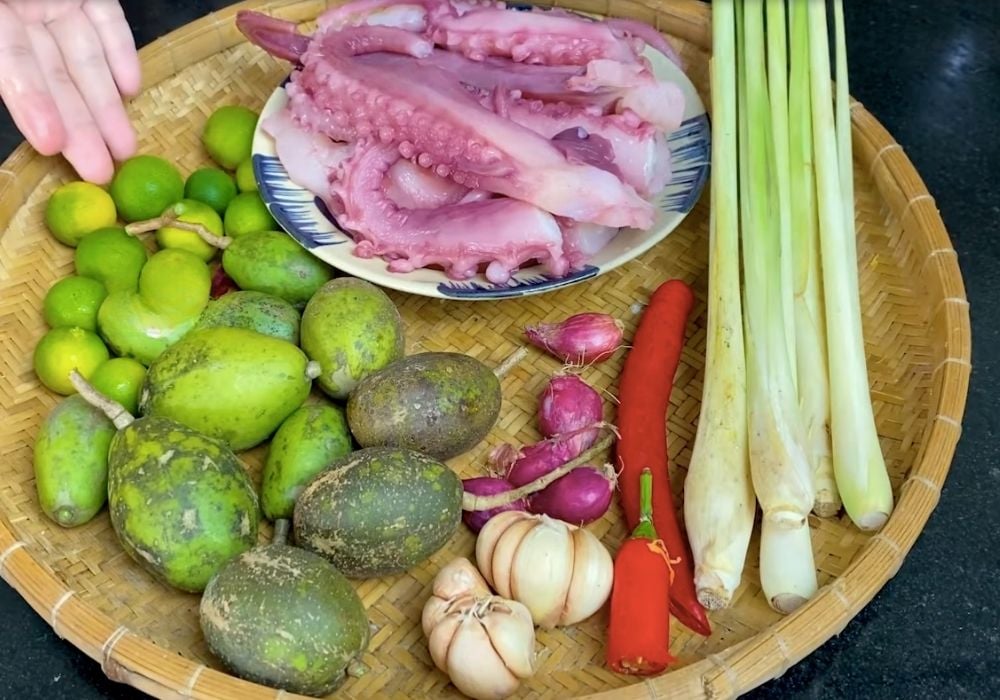 Nguyên liệu làm gỏi cóc bạch tuộc sốt Thái