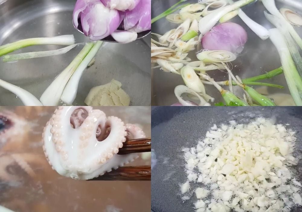 Luộc bạch tuộc và phi tỏi vàng