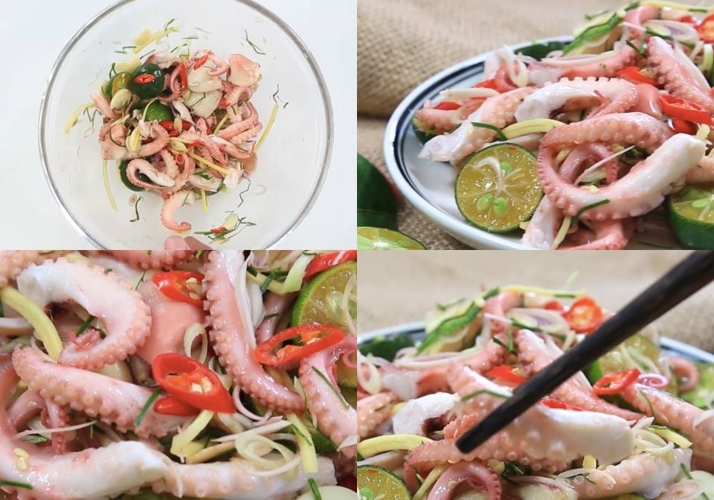 Gỏi bạch tuộc kiểu Thái với tắc gừng