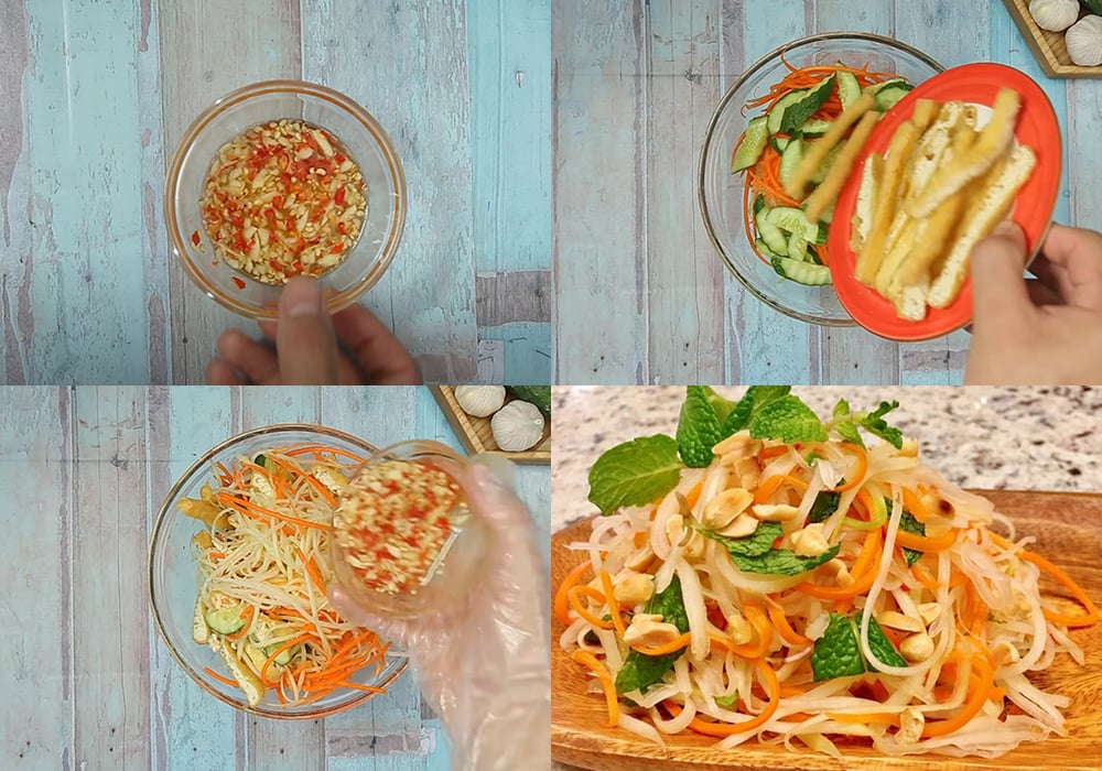 Các bước làm gỏi đu đủ chay