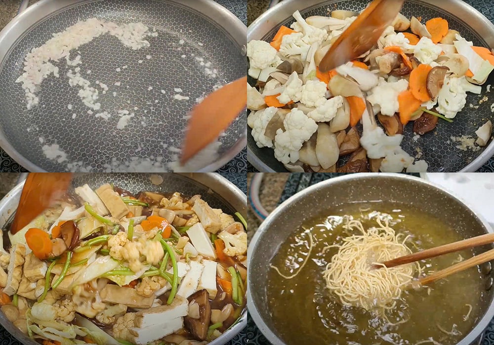 Các bước làm mì xào giòn chay