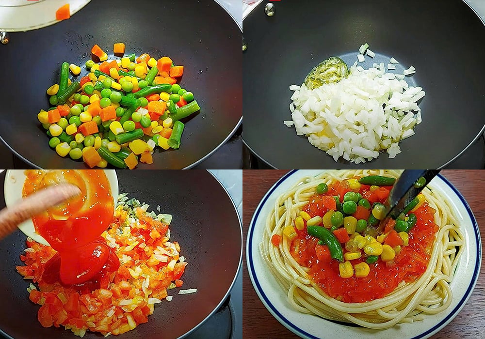 Các bước làm mì Ý xào rau củ