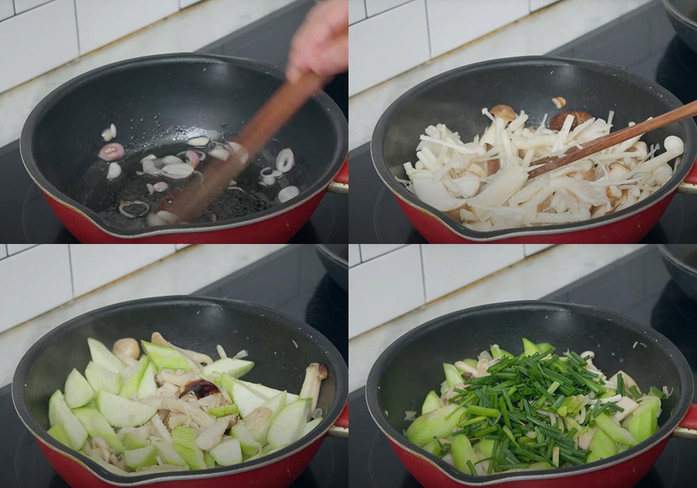 Các bước làm mướp xào nấm chay