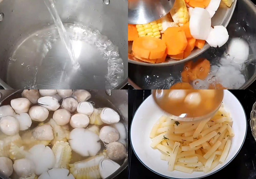 Các bước làm nui nấu nấm rau củ