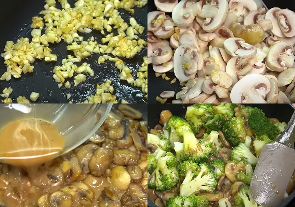 Các bước làm súp lơ xào nấm chay