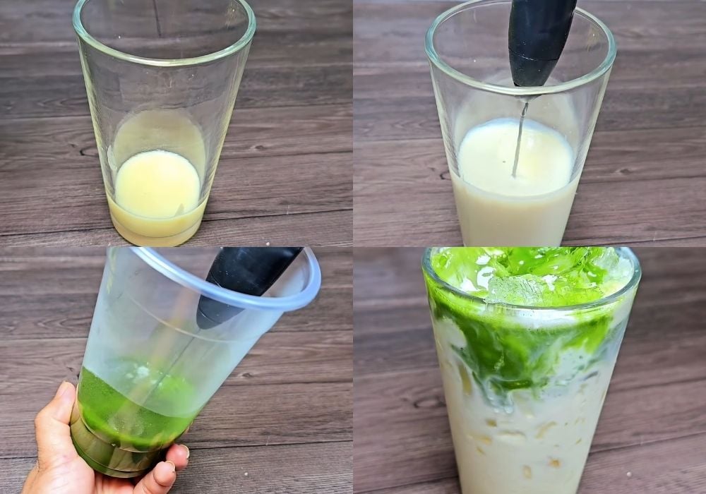 Các bước làm matcha latte sữa tươi đá
